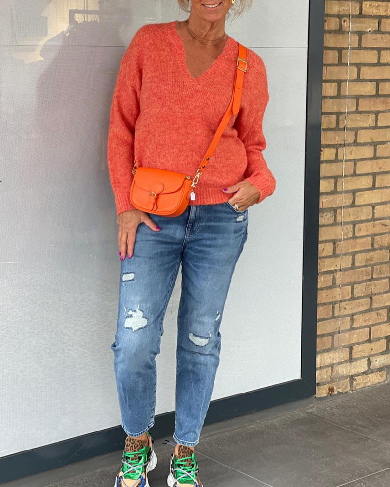 Solid color V-neck Pullovers