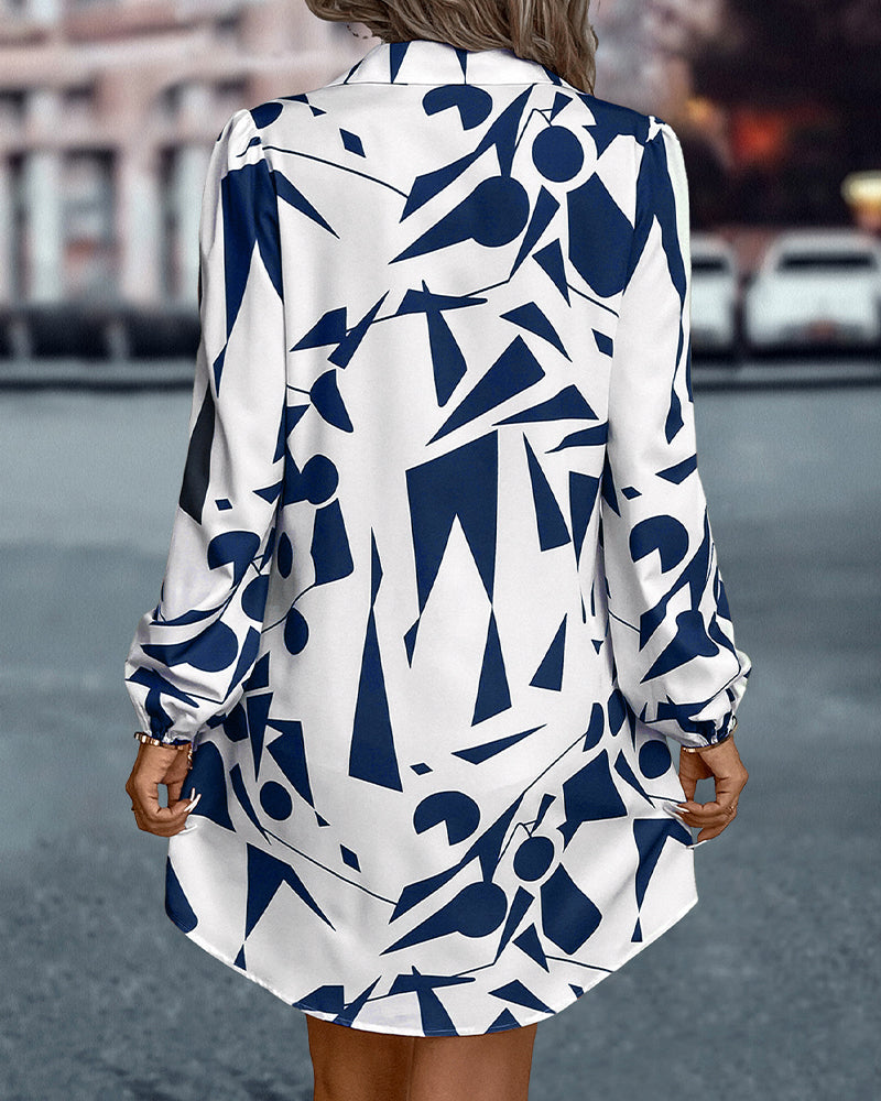 Contrast printed lapel shirt dress