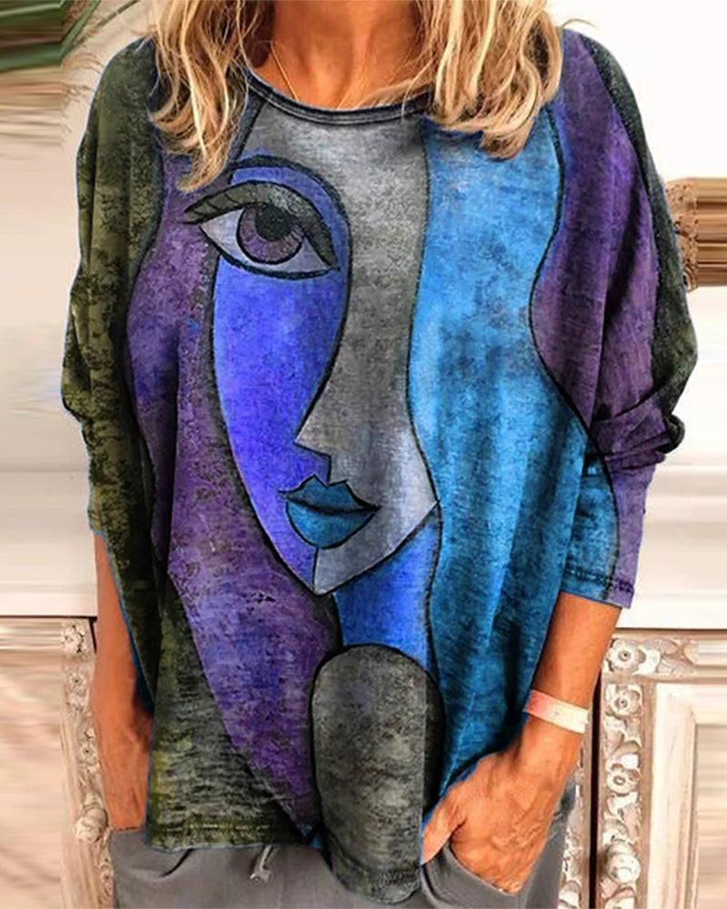 Figure print long sleeve top