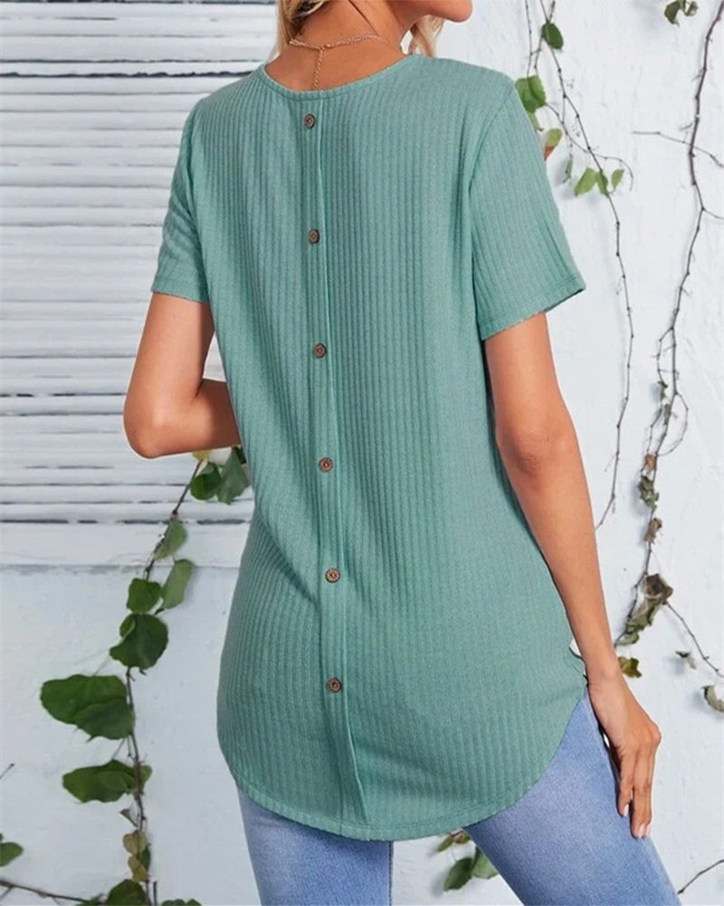 Back single-breasted casual solid color t-shirt