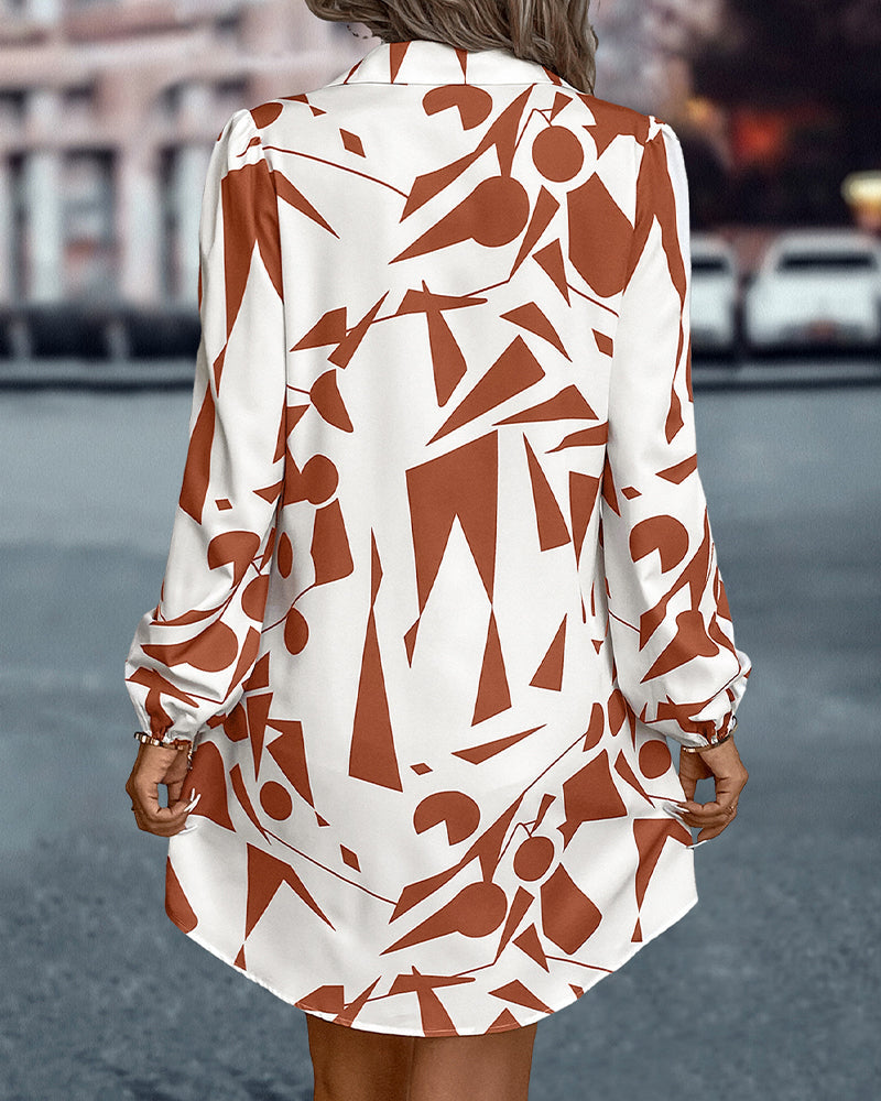 Contrast printed lapel shirt dress