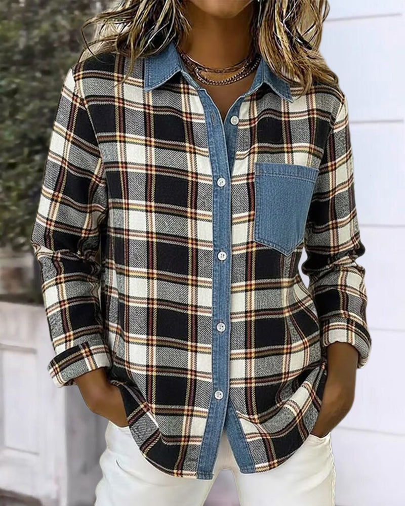 Plaid Denim Patchwork Shirt