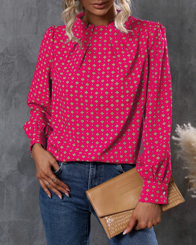 Retro printed long sleeve blouse