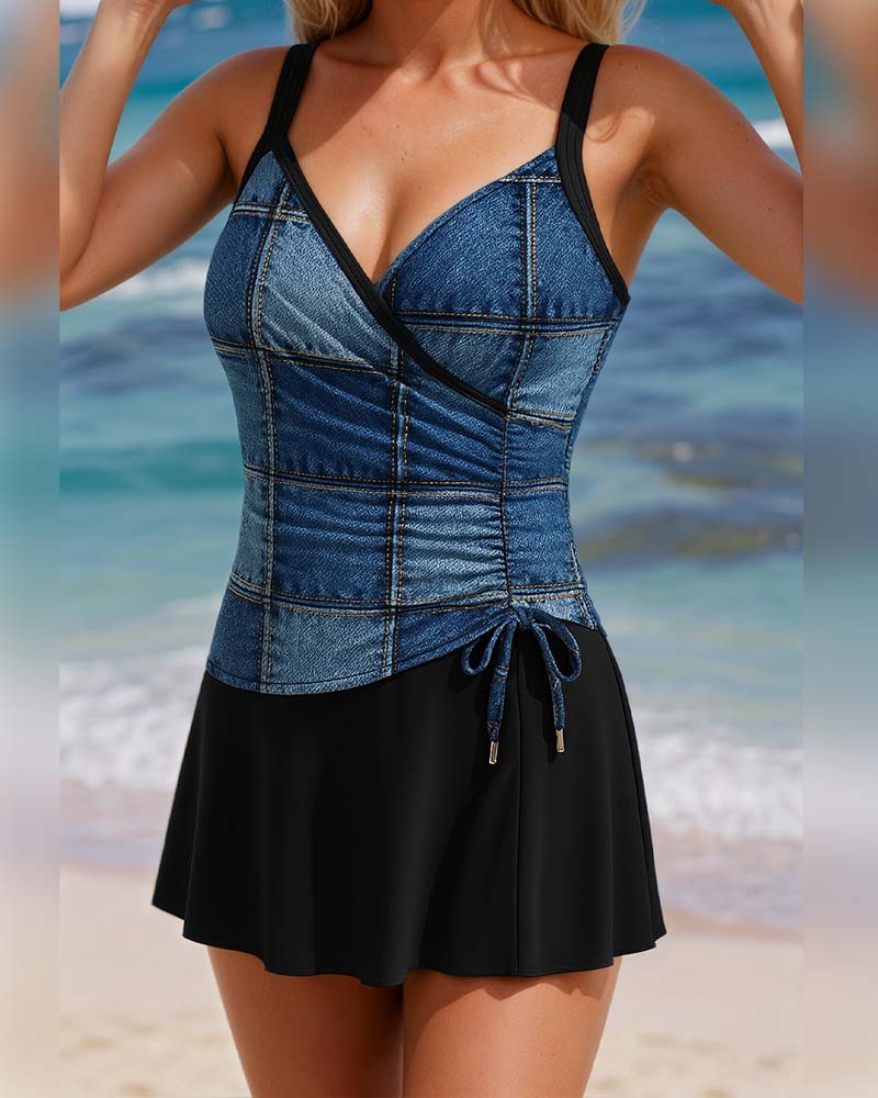 Skirt-Style Suspender Slim Swimsuit