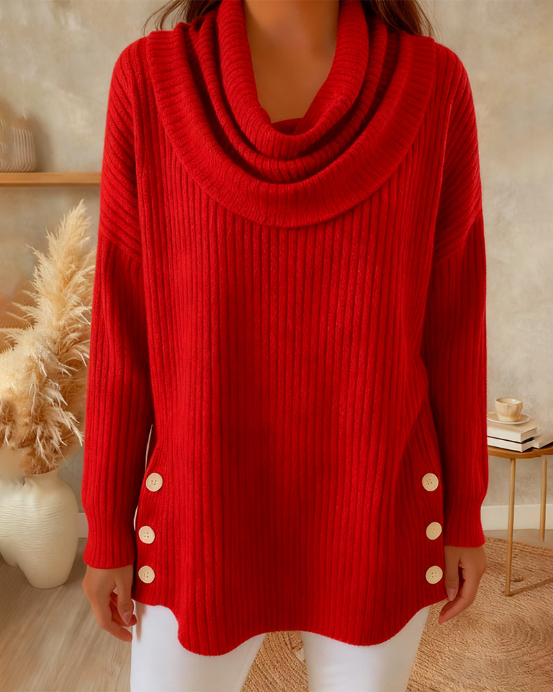 Draped Collar Button-Down Jumper