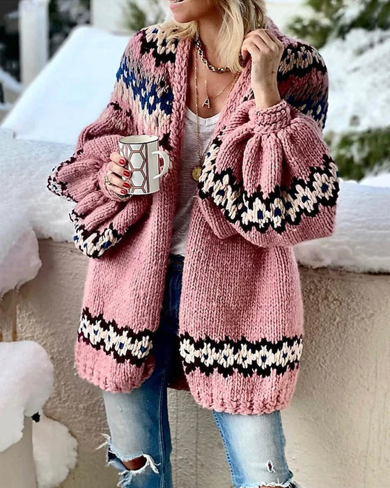 Lantern sleeve printed cardigan