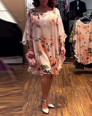 Printed Bat Sleeve Dress