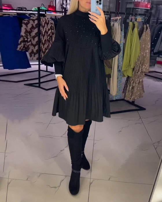 Balloon sleeve stand collar dress