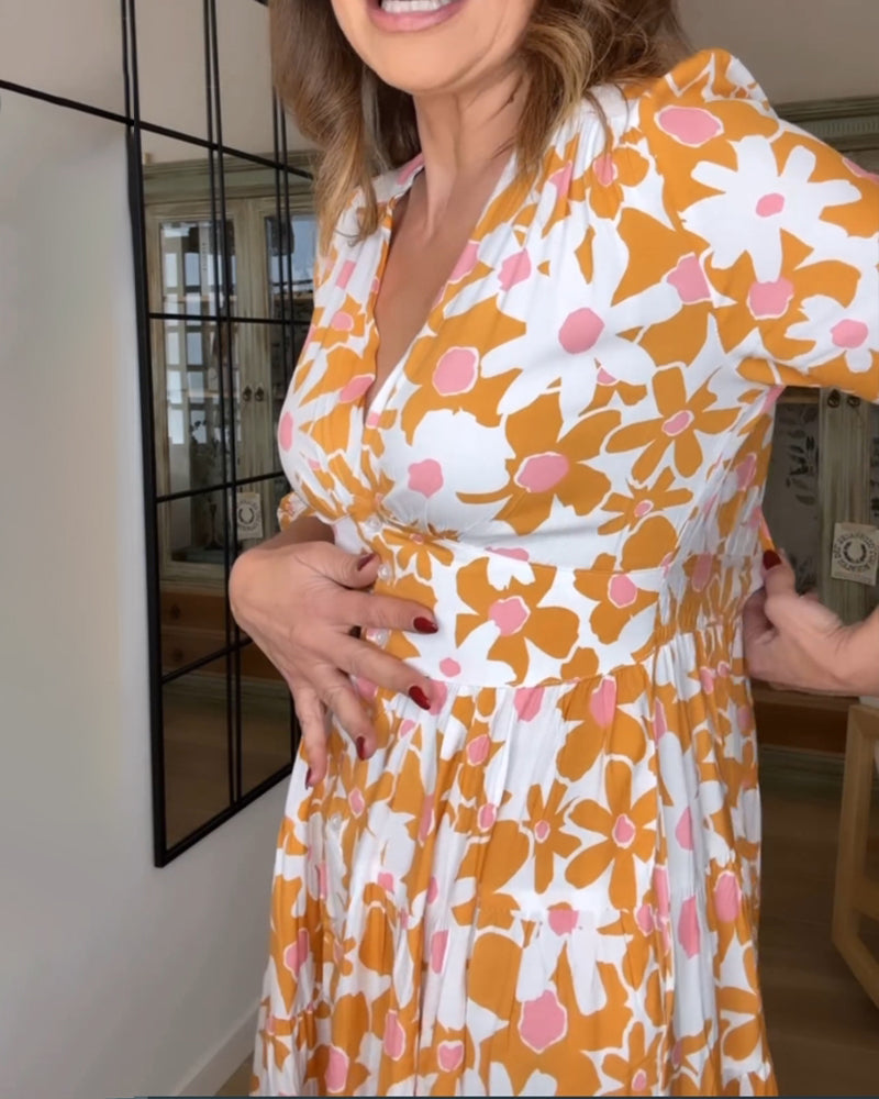 V-Neck Floral Print Maxi Dress