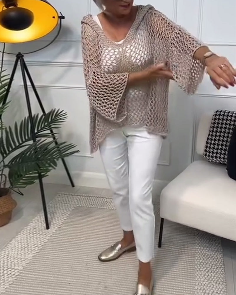 Solid color star cutout hooded sweater