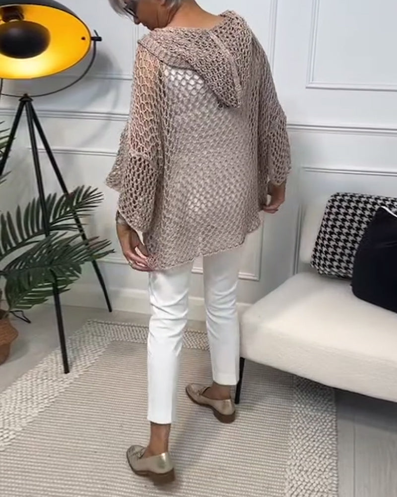 Solid color star cutout hooded sweater