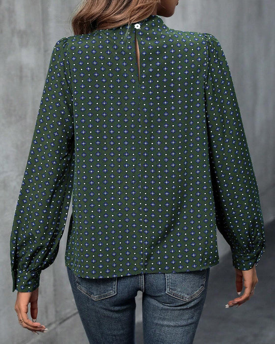Retro printed long sleeve blouse