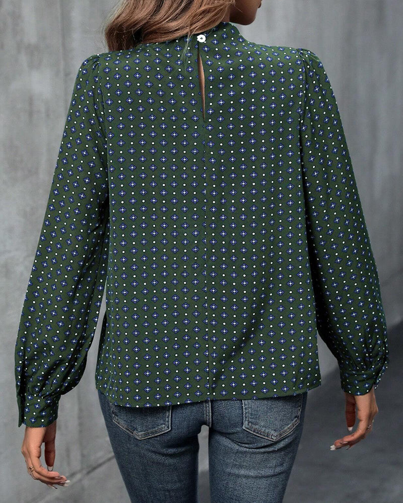 Retro printed long sleeve blouse