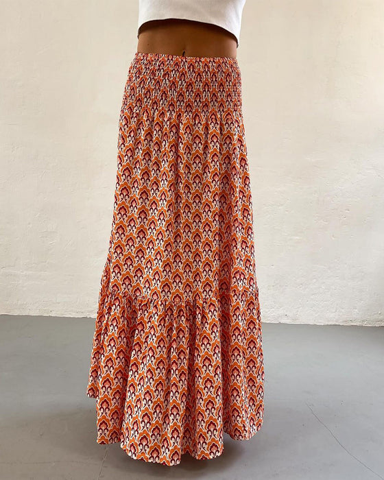 Pleated printed elegant skirt
