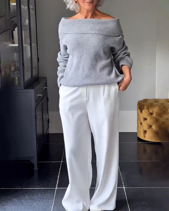 Solid Color Long-Sleeved One-Shoulder Jumper