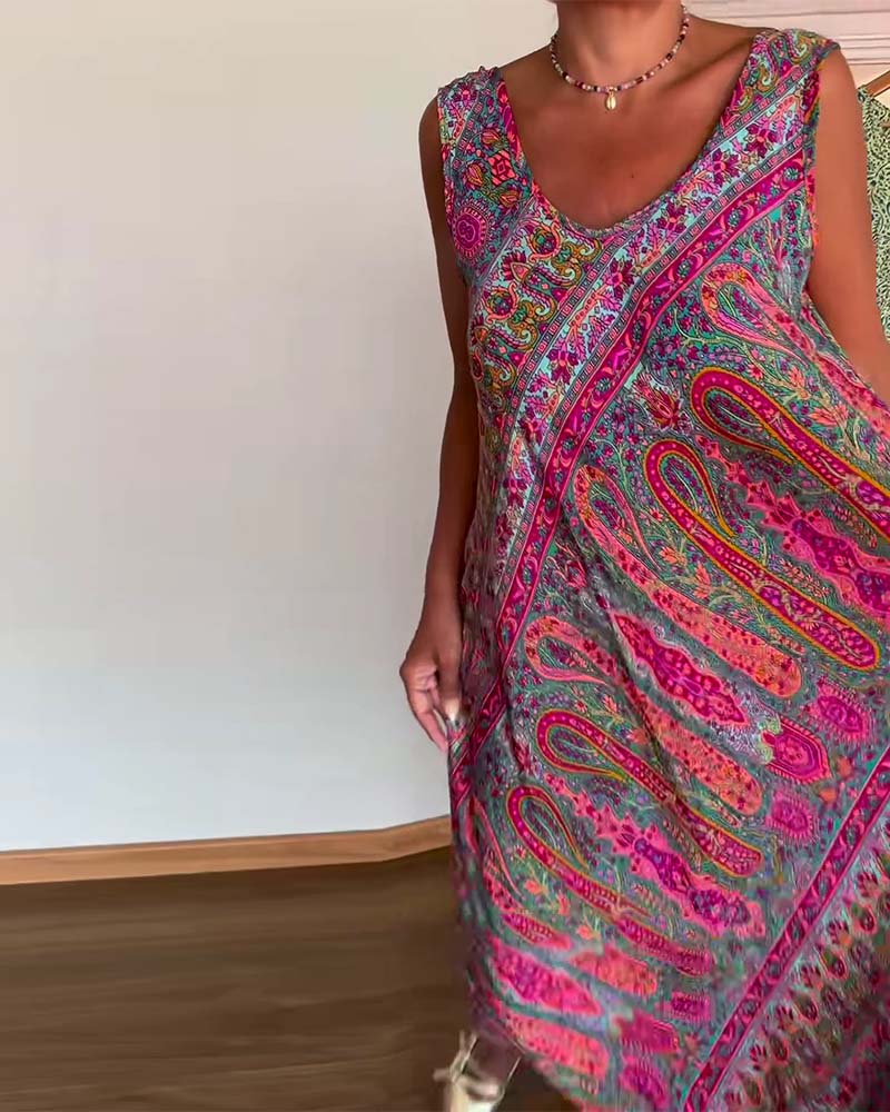 Sleeveless Loose Cashmere Print Dress