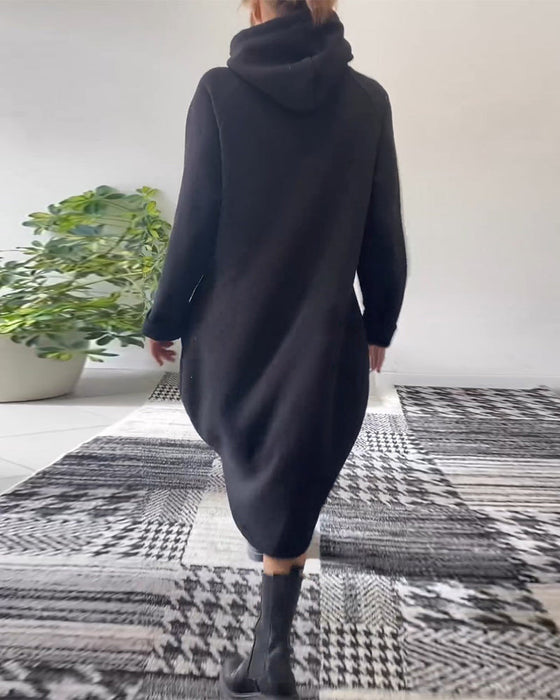 Solid color casual hooded dress