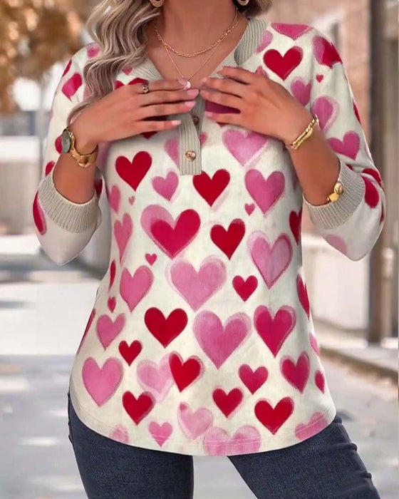 Casual Heart Print Long Sleeve Sweatshirt