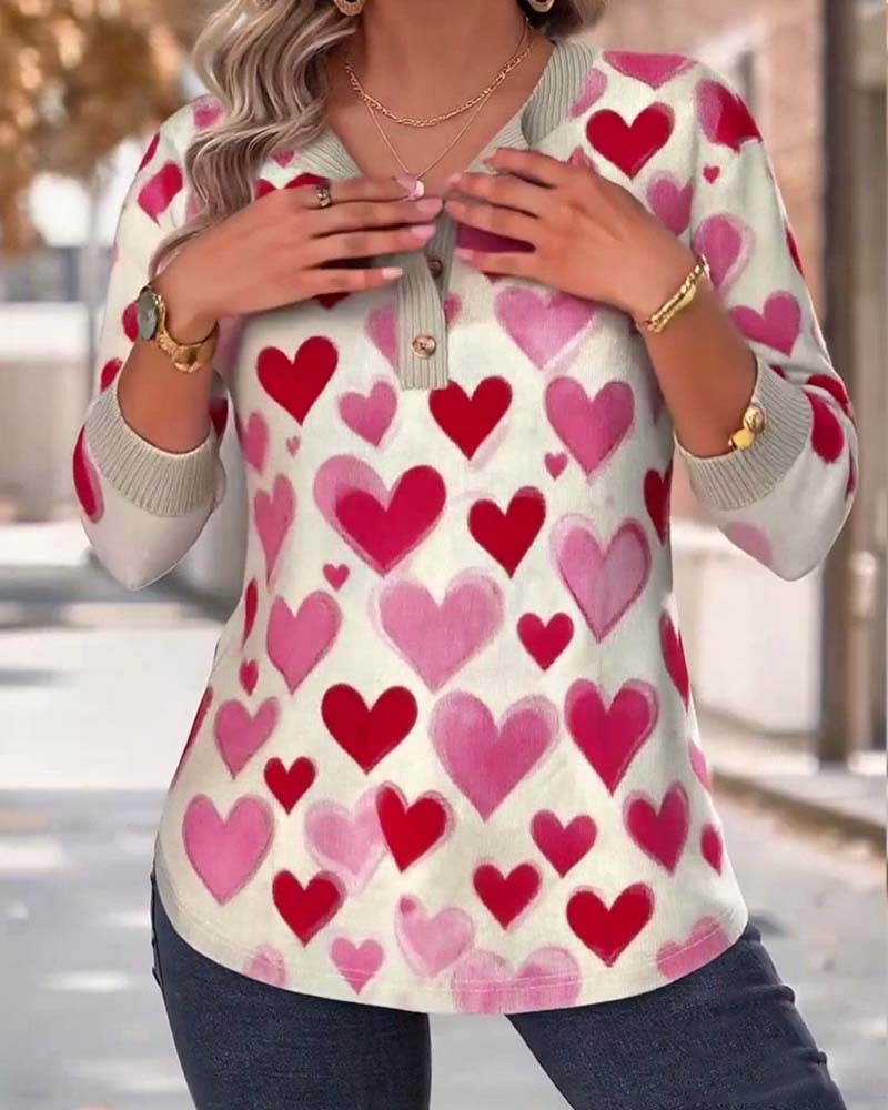 Casual Heart Print Long Sleeve Sweatshirt