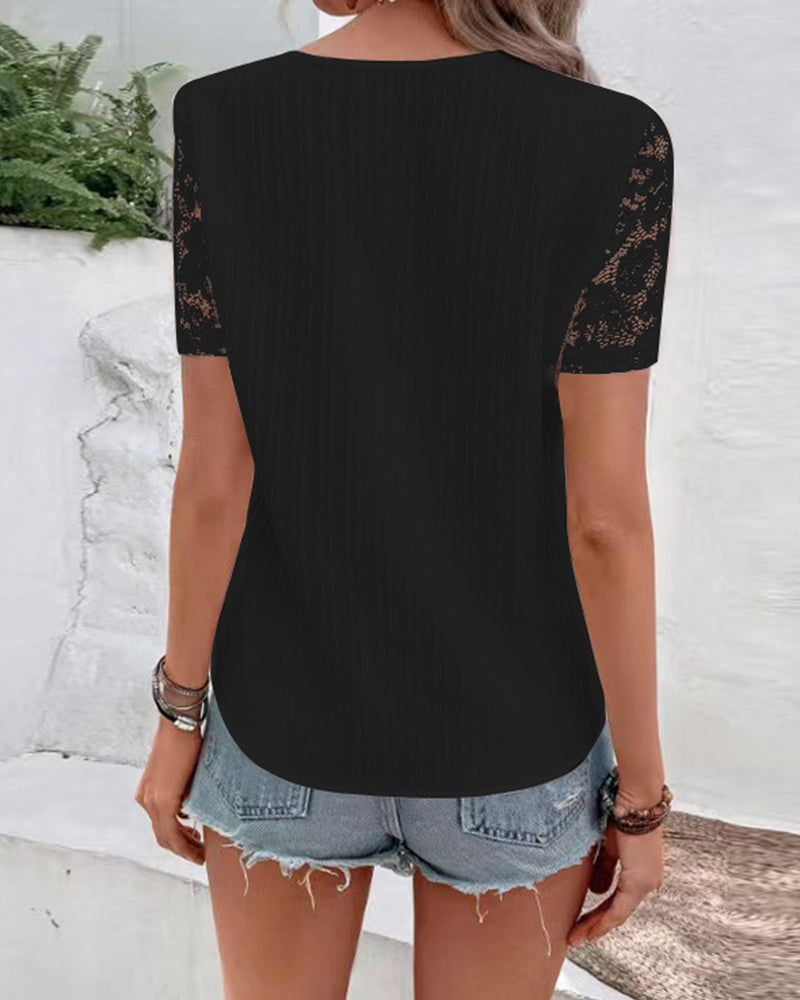 Solid Color Short Sleeve Blouse
