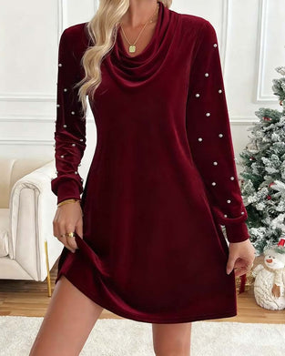 Pile Collar Long Sleeve Dress