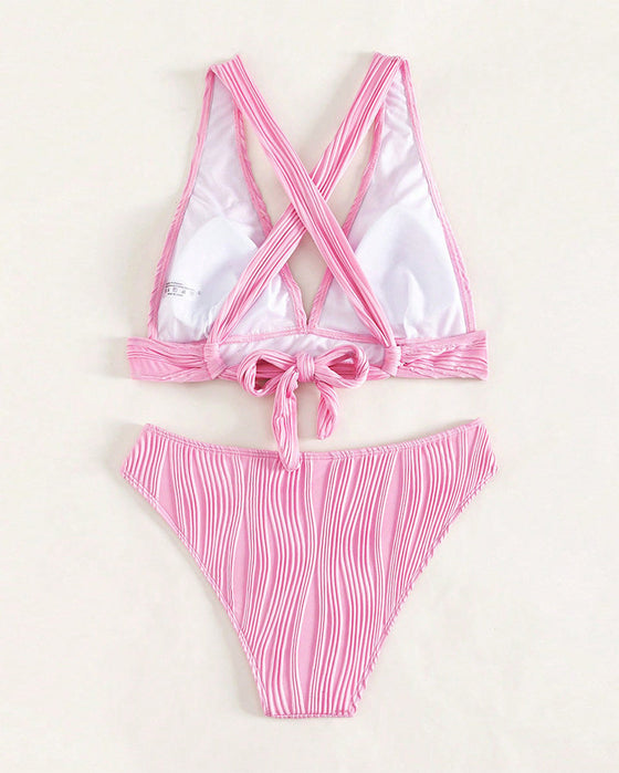 Solid color deep V sexy bikini