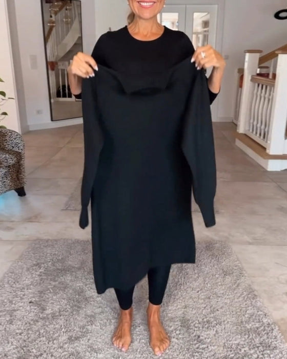 Solid Color High Neck Dress
