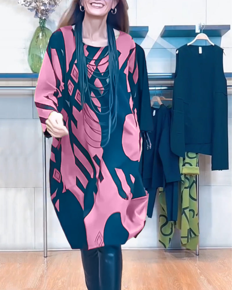 Printed round neck dress
