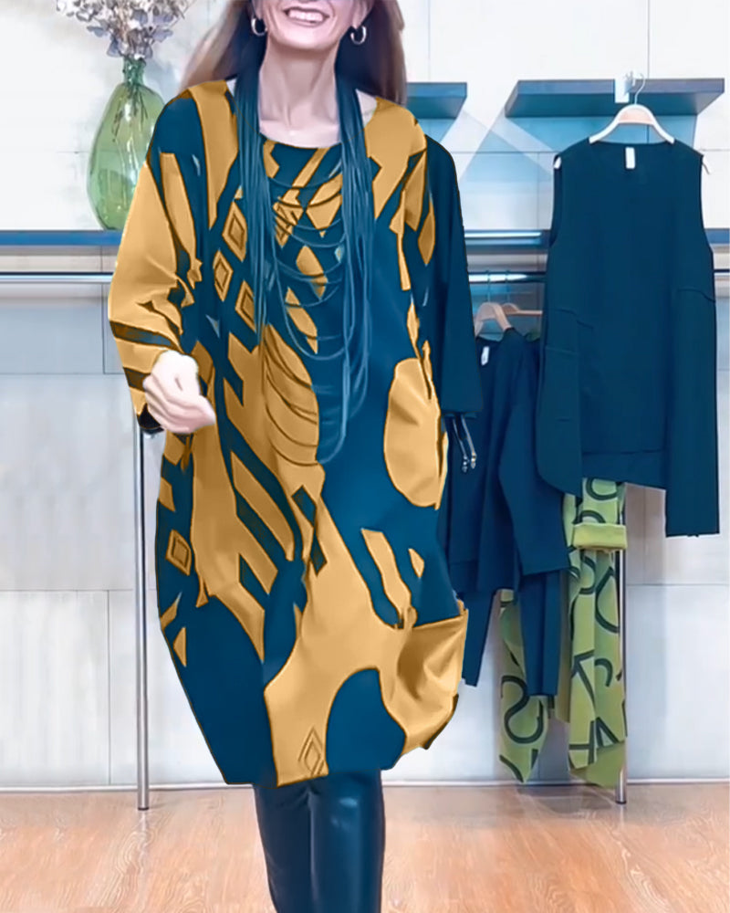 Printed round neck dress