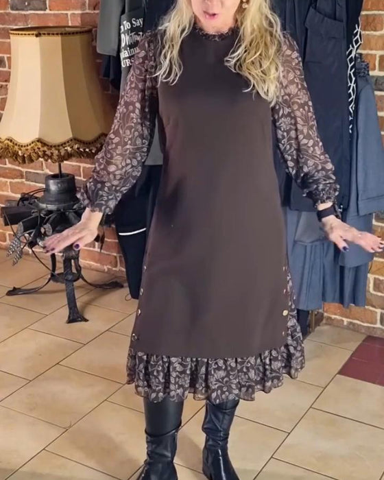 Round Neck Fake Two-Piece Dress