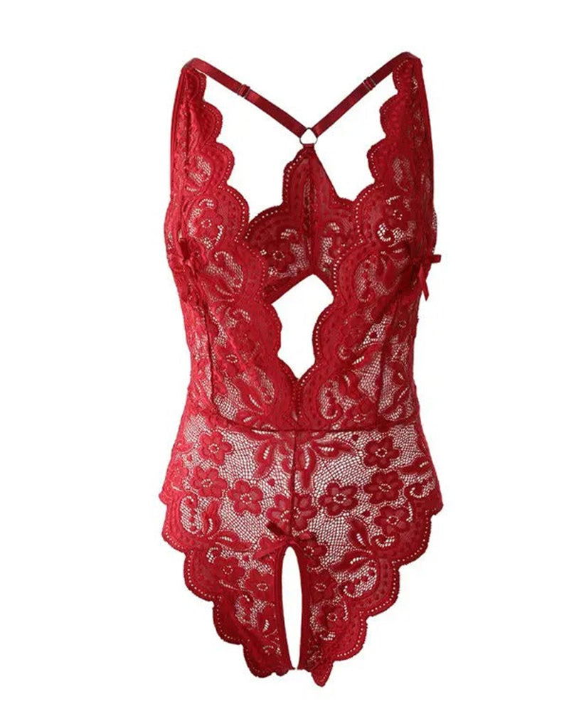 Sexy open crotch lace pajamas