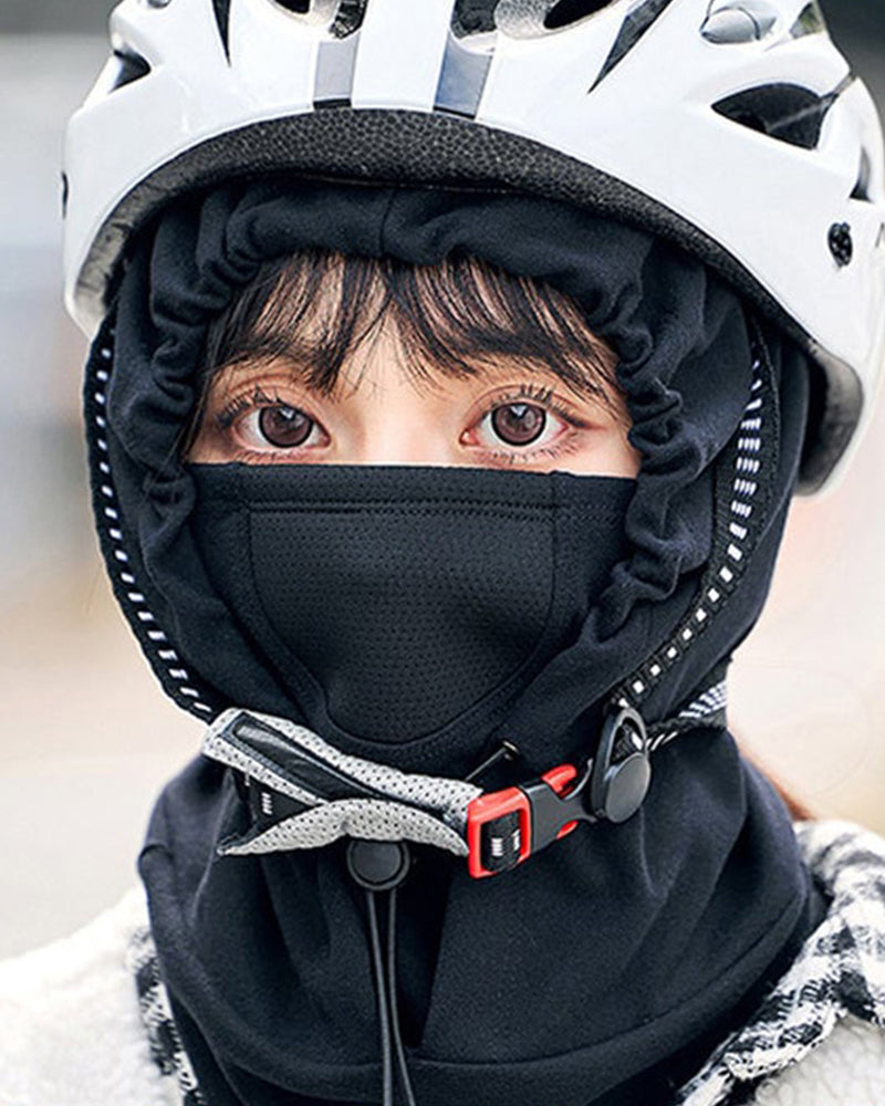 Hooded face mask with neck warmer for cycling