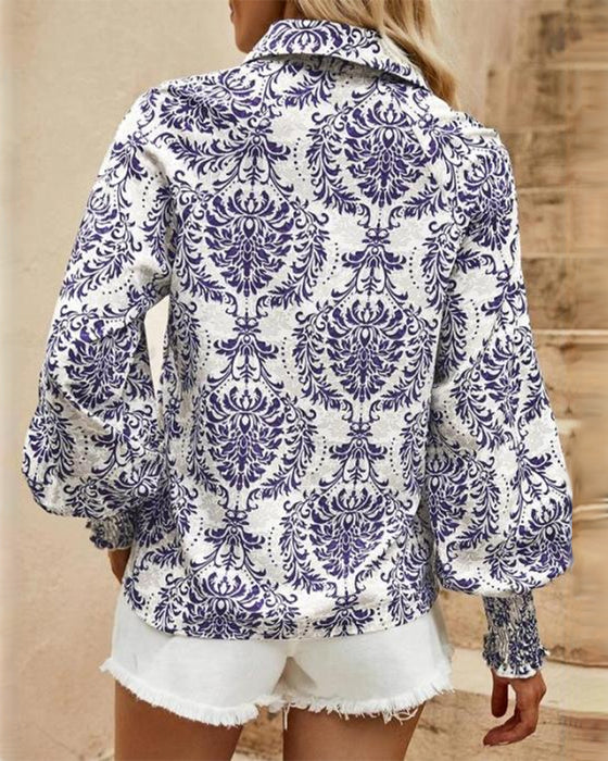 Retro Button and Floral Prints Blouse