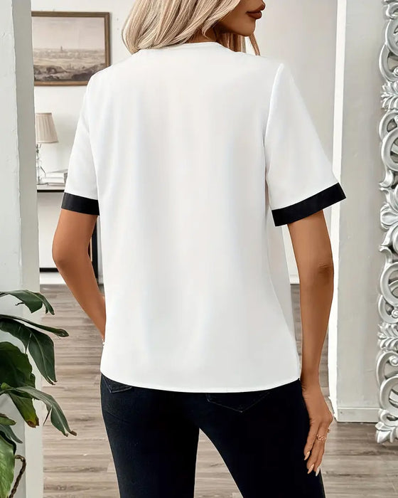Contrast Collar Button-Down Blouse