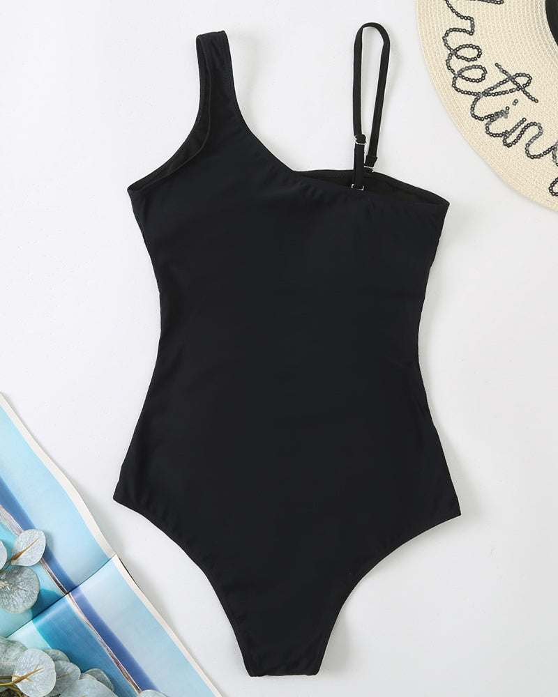 Sexy Spliced Off-Shoulder One-Piece Swimsuit