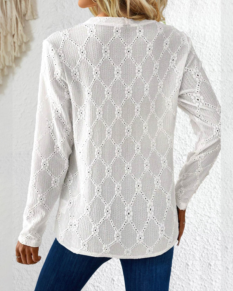 Button printed long sleeve top