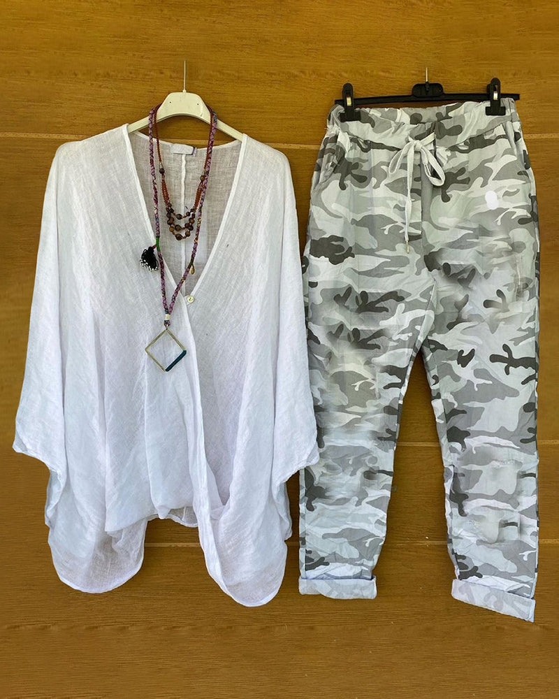 Fashion casual camouflage print two-piece set
