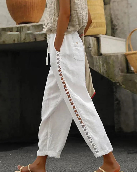 Cotton Linen Hollow Out Pant