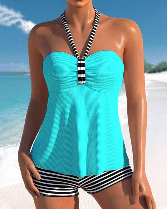 Halter stripe print tankinis