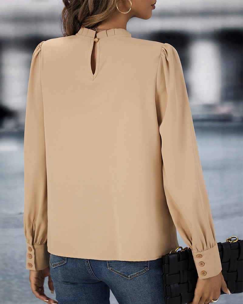 Stand collar solid color top