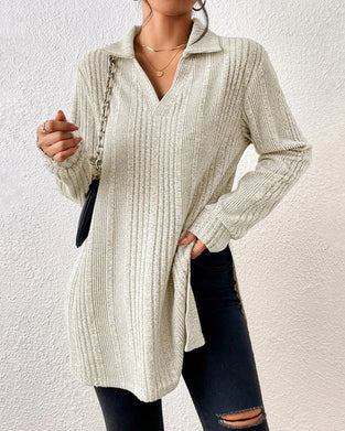 Rib solid color lapel top