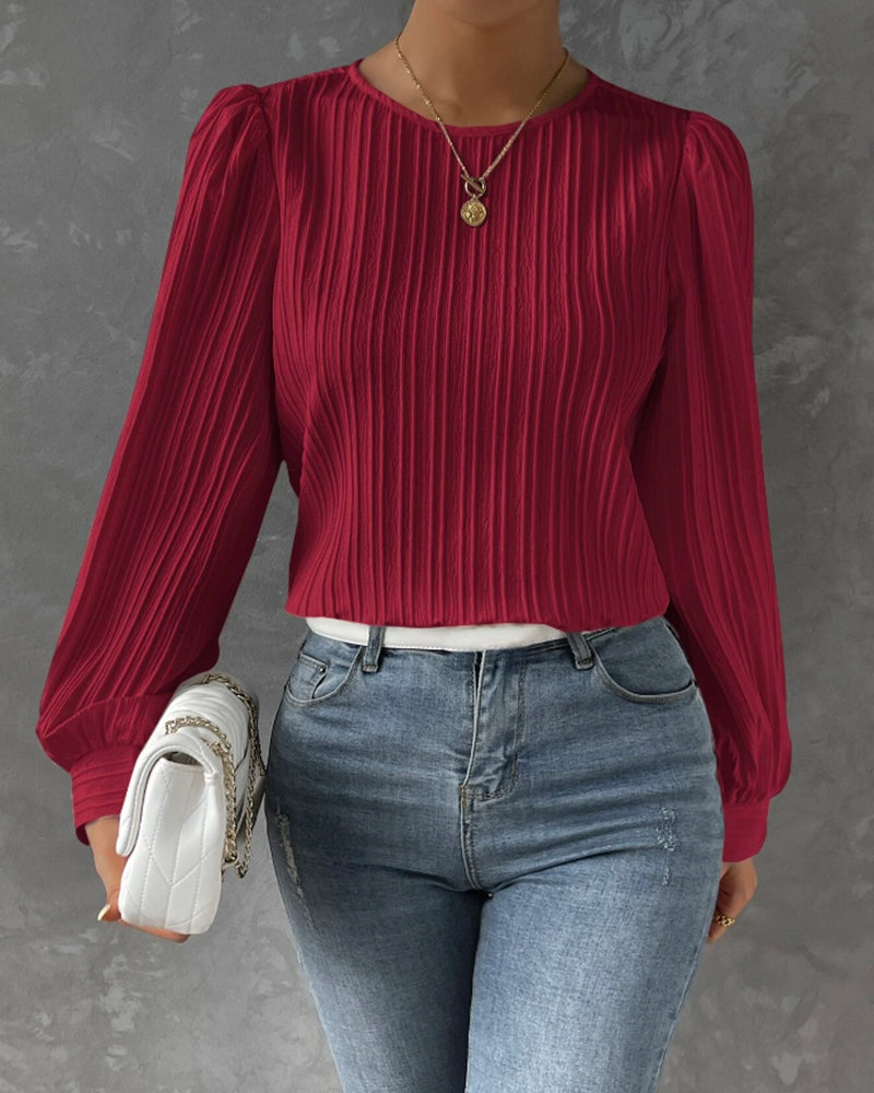 Lantern Sleeve Solid Blouse