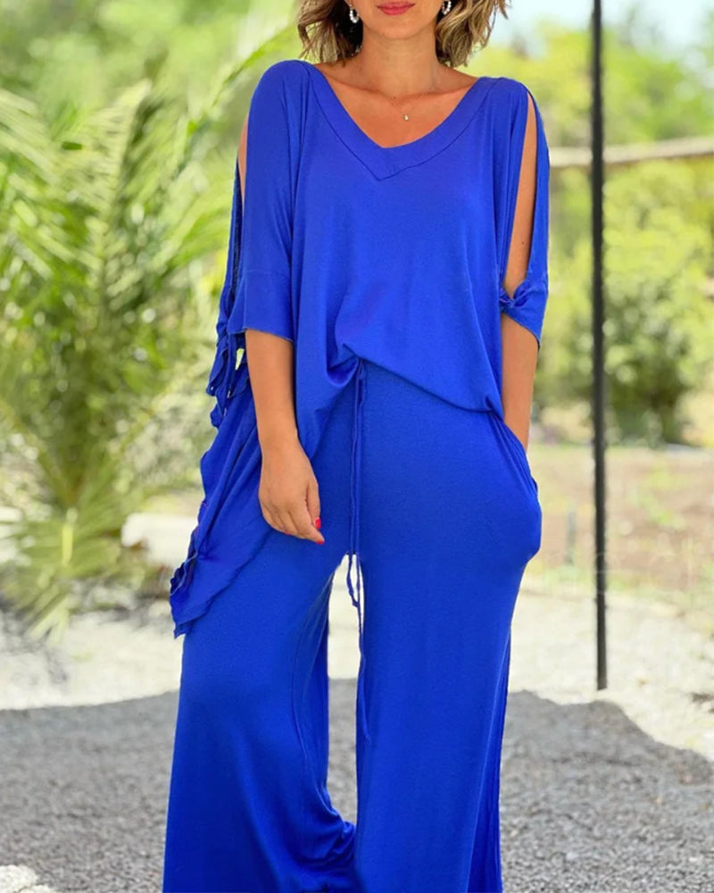 Solid Color Two Piece Sets with Half Sleeves