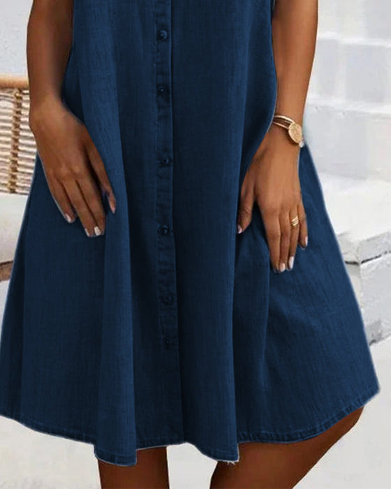 Short Sleeve Lapel Solid Button Dress