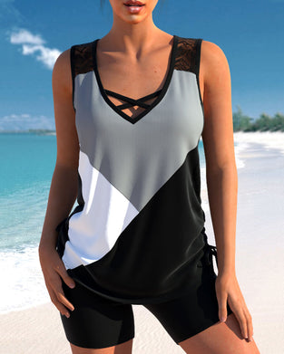 Color Block Print Tankinis