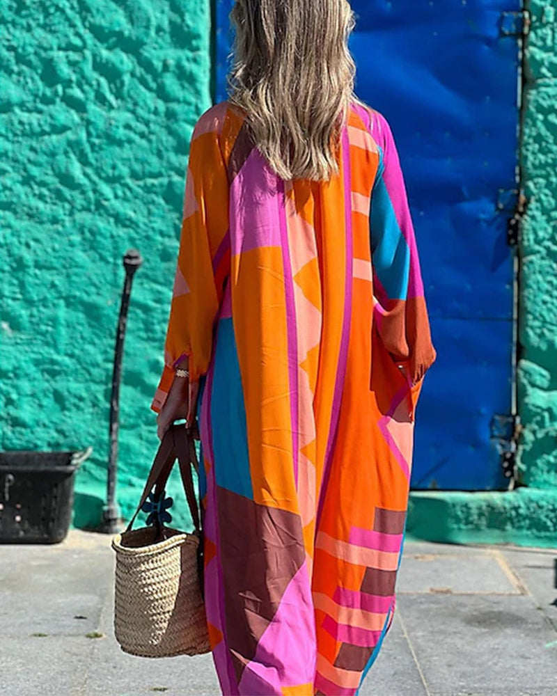 Color block panel long sleeve shirt dress