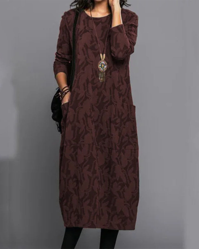 Patterned Dress with Long sleeves with Pockets