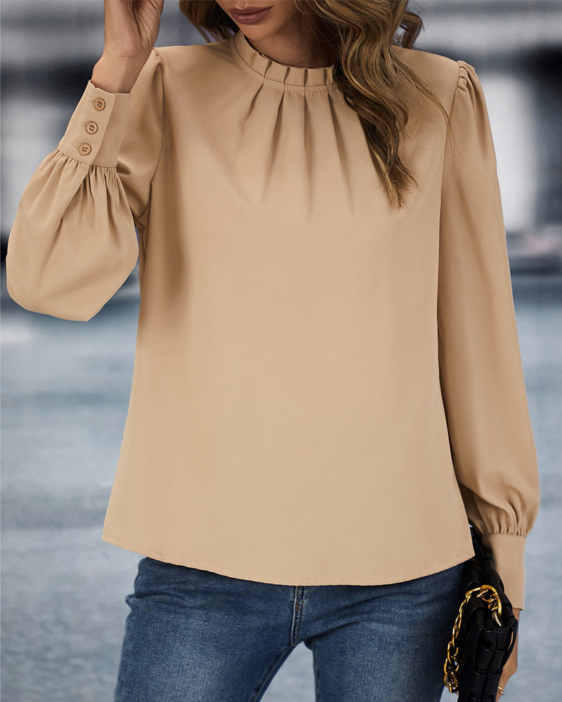 Stand collar solid color top