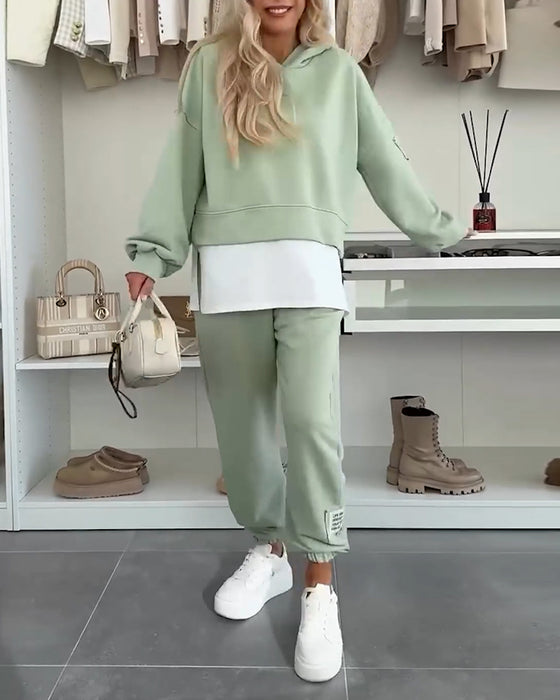 Casual Hooded Sweatshirt and Pants Set