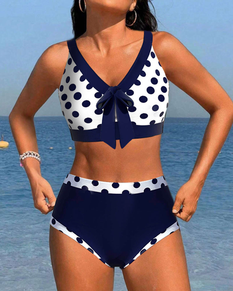 High Waist Patchwork Polka Dot Bikinis